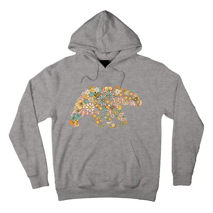 Retro Groovy Floral Bear Spring Nature Bear Lovers Tall Hoodie