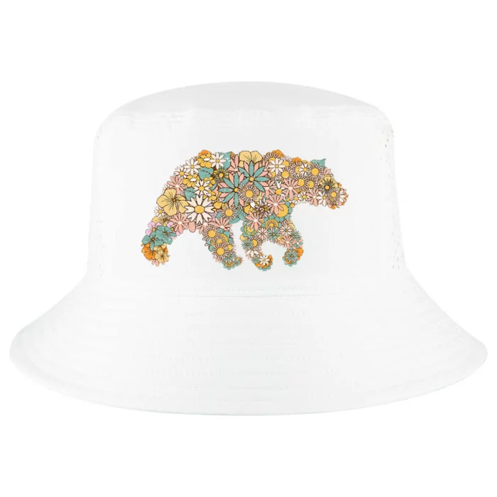 Retro Groovy Floral Bear Spring Nature Bear Lovers Cool Comfort Performance Bucket Hat