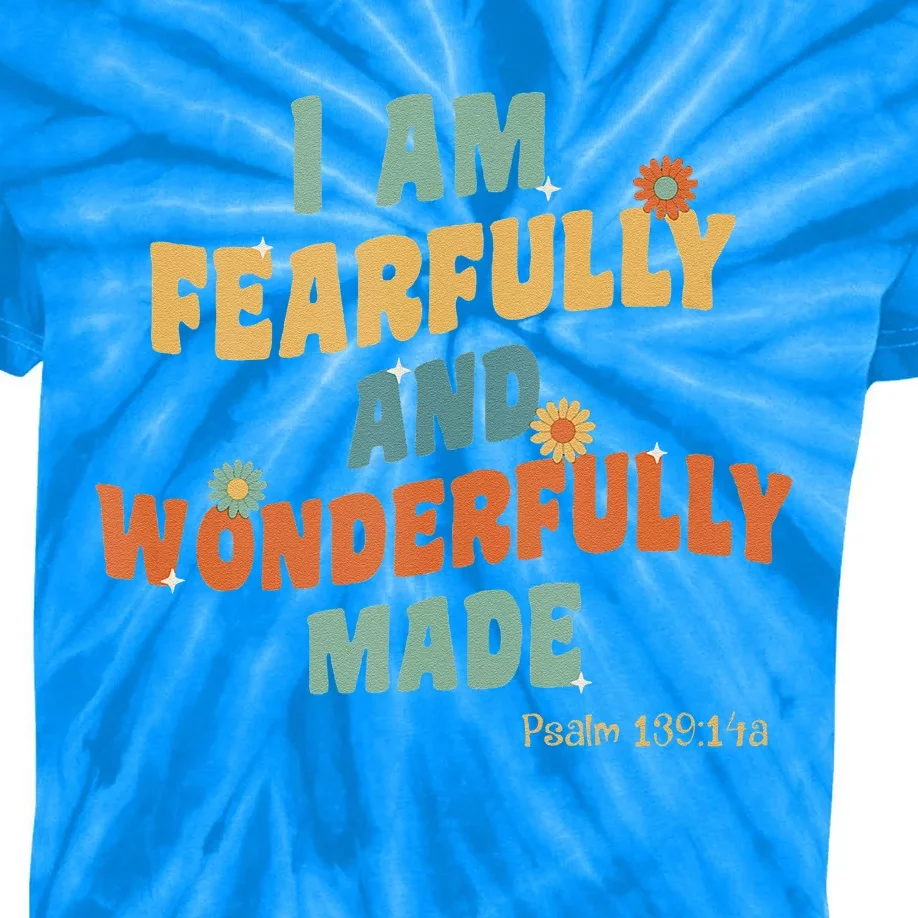 Retro Groovy Fearfully And Wonderfully Made Bible Verse Kids Tie-Dye T-Shirt