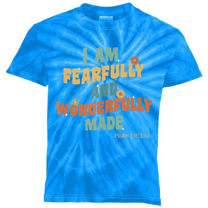 Retro Groovy Fearfully And Wonderfully Made Bible Verse Kids Tie-Dye T-Shirt