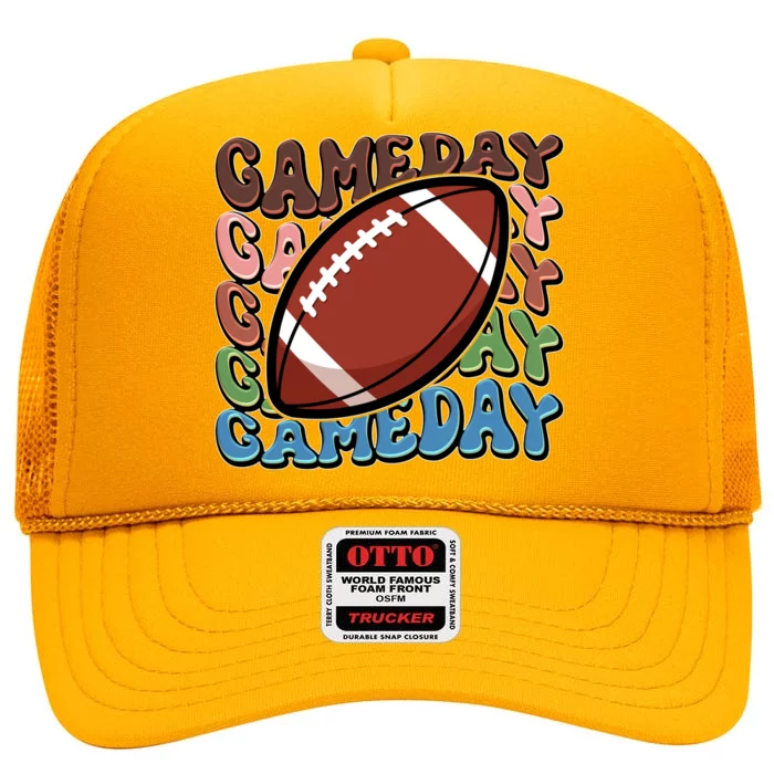 Retro Gameday Football Sports Fan High Crown Mesh Trucker Hat