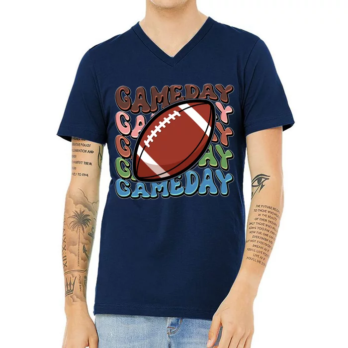 Retro Gameday Football Sports Fan V-Neck T-Shirt