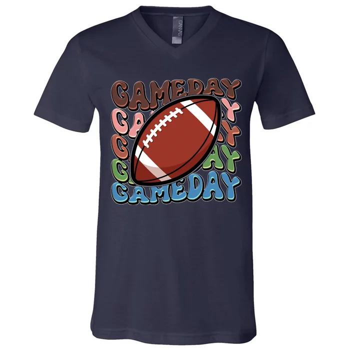 Retro Gameday Football Sports Fan V-Neck T-Shirt