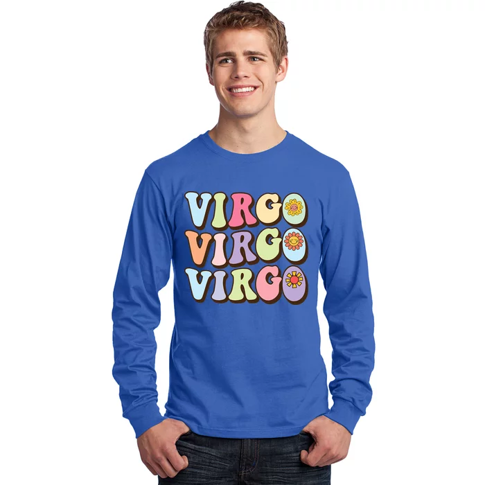 Retro Groovy Floral Virgo Zodiac Sign Birthday Horoscope Gift Long Sleeve Shirt