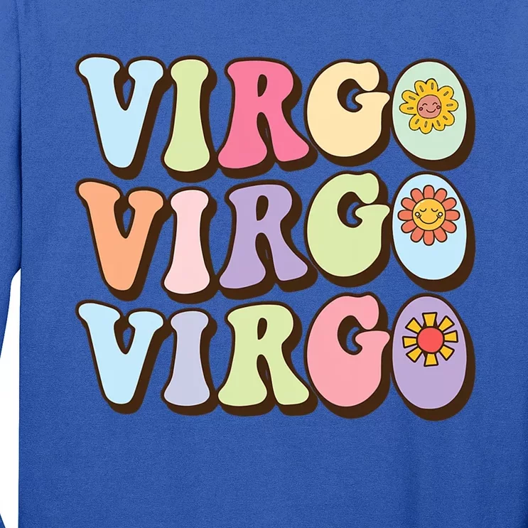 Retro Groovy Floral Virgo Zodiac Sign Birthday Horoscope Gift Long Sleeve Shirt