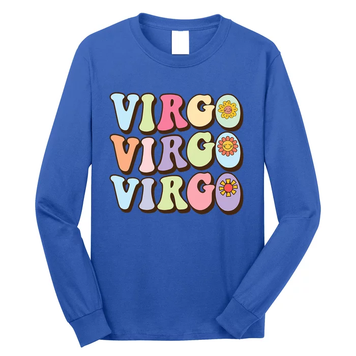 Retro Groovy Floral Virgo Zodiac Sign Birthday Horoscope Gift Long Sleeve Shirt