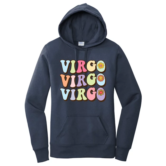 Retro Groovy Floral Virgo Zodiac Sign Birthday Horoscope Gift Women's Pullover Hoodie