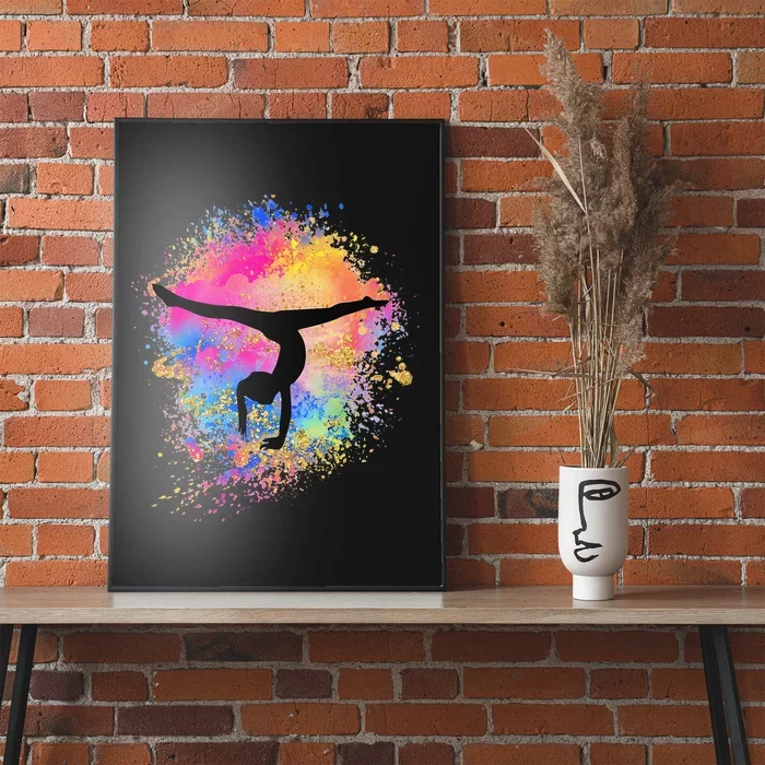 Rainbow Gymnastics Female Gymnast Silhouette HandStand Poster