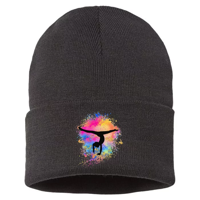 Rainbow Gymnastics Female Gymnast Silhouette HandStand Sustainable Knit Beanie