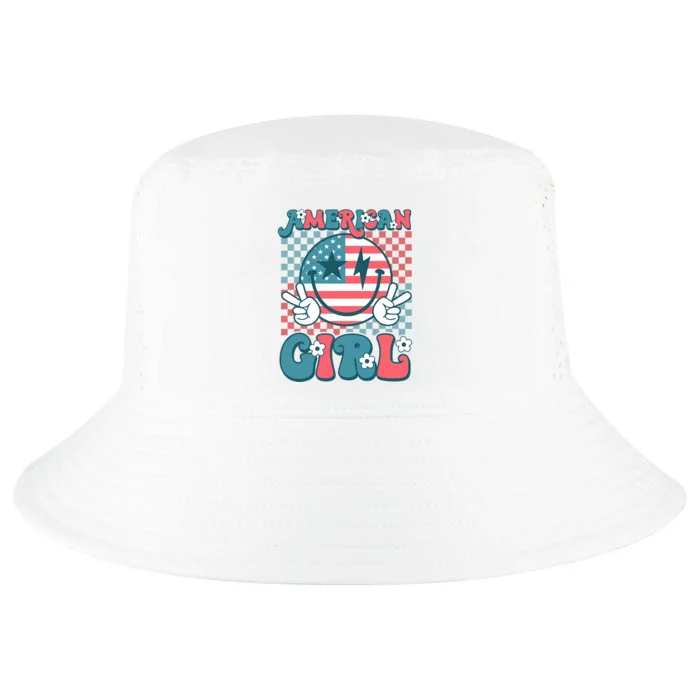 Retro Groovy Fourth 4th Of July Smile American Girl Cool Comfort Performance Bucket Hat