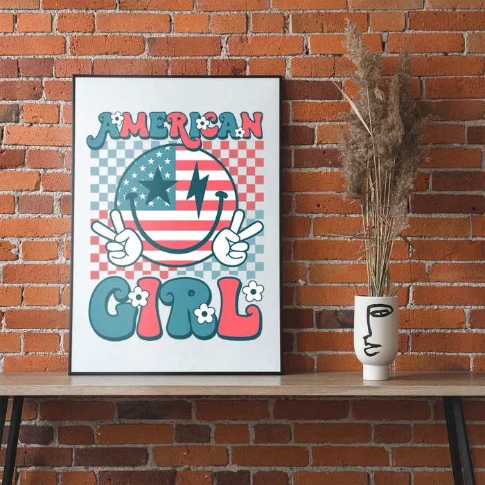 Retro Groovy Fourth 4th Of July Smile American Girl Poster