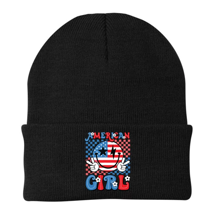 Retro Groovy Fourth 4th Of July Smile American Girl Knit Cap Winter Beanie