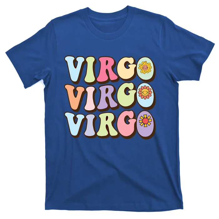 Retro Groovy Floral Virgo Zodiac Sign Birthday Horoscope Funny Gift T-Shirt