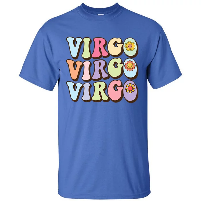 Retro Groovy Floral Virgo Zodiac Sign Birthday Horoscope Funny Gift Tall T-Shirt