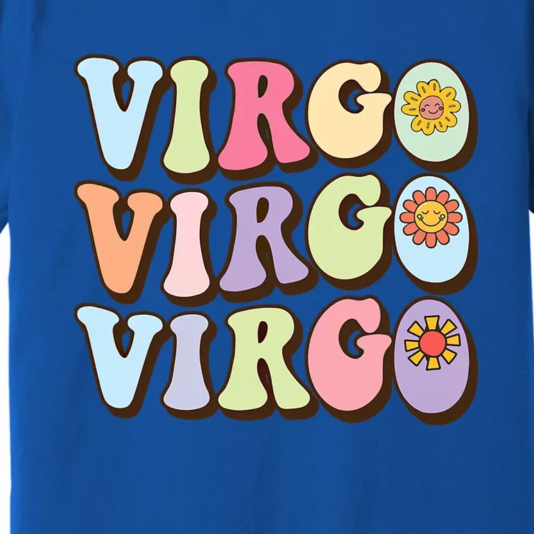 Retro Groovy Floral Virgo Zodiac Sign Birthday Horoscope Funny Gift Premium T-Shirt