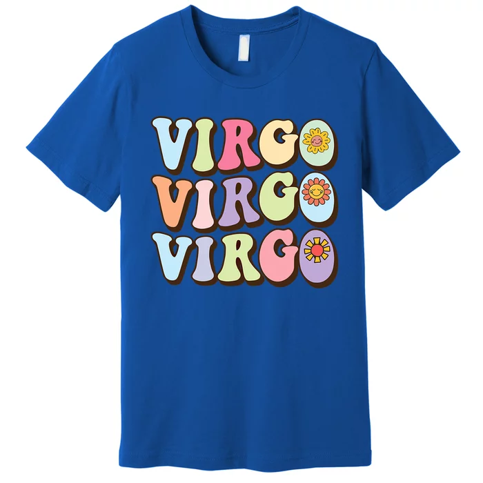 Retro Groovy Floral Virgo Zodiac Sign Birthday Horoscope Funny Gift Premium T-Shirt