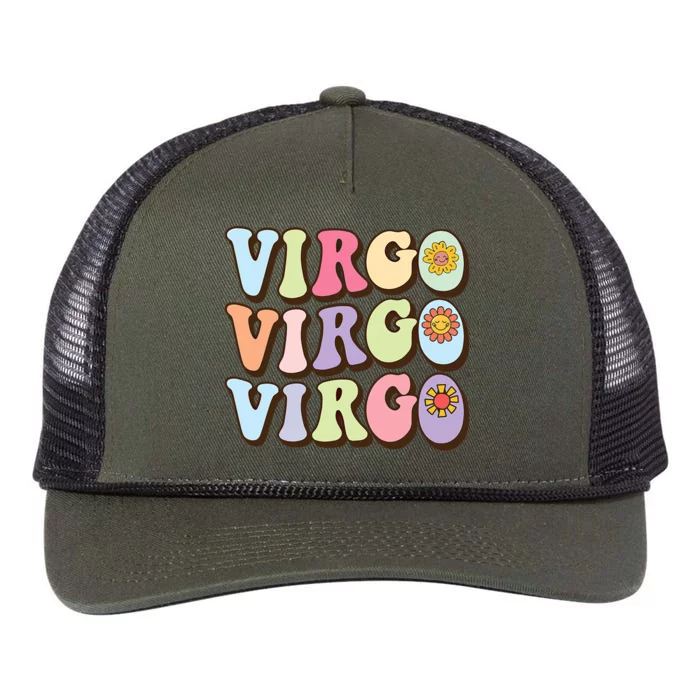 Retro Groovy Floral Virgo Zodiac Sign Birthday Horoscope Funny Gift Retro Rope Trucker Hat Cap