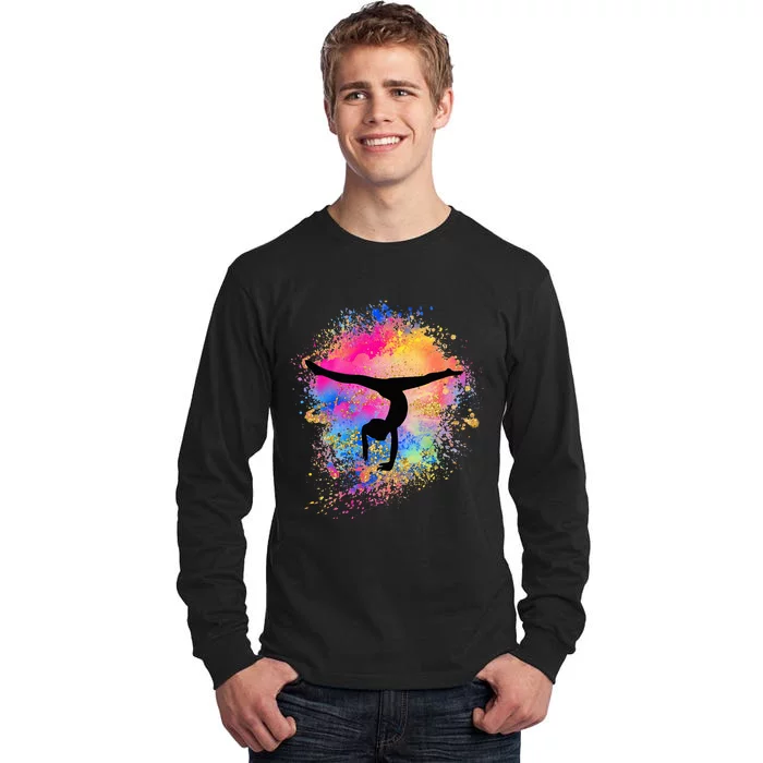 Rainbow Gymnastics Female Gymnast Silhouette Handstand Tall Long Sleeve T-Shirt