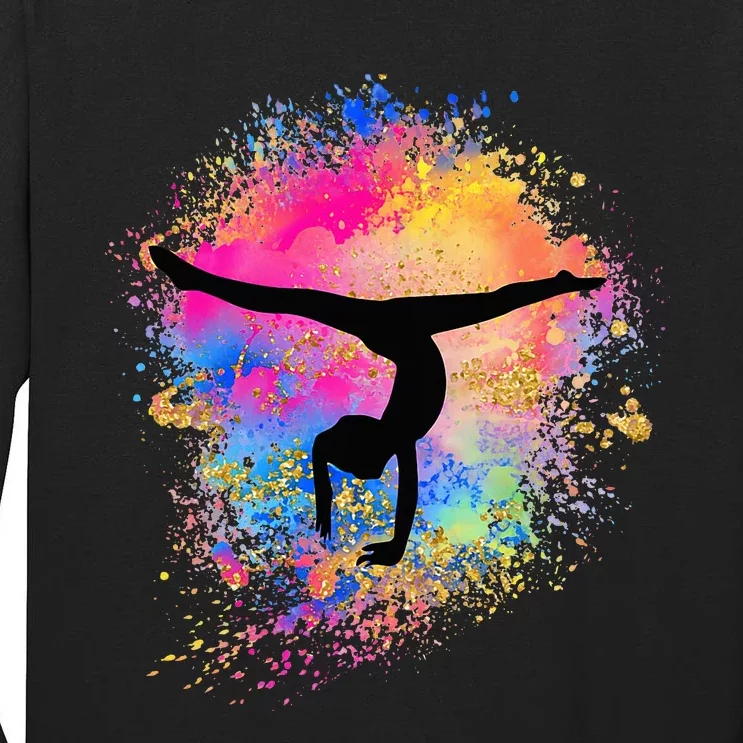 Rainbow Gymnastics Female Gymnast Silhouette Handstand Tall Long Sleeve T-Shirt