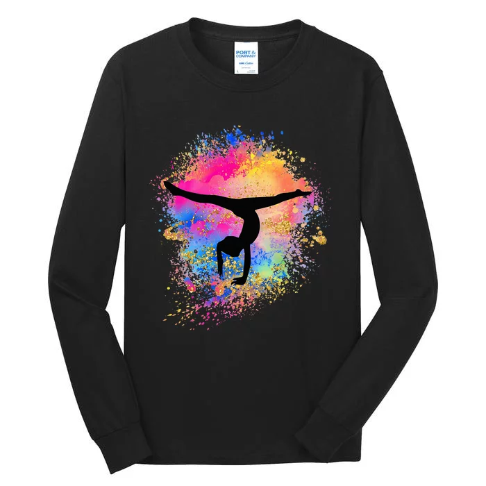 Rainbow Gymnastics Female Gymnast Silhouette Handstand Tall Long Sleeve T-Shirt