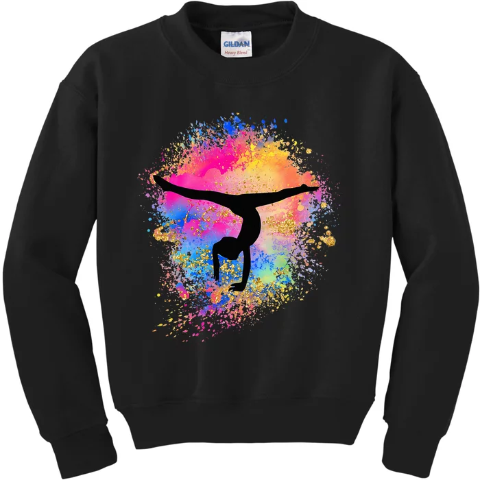 Rainbow Gymnastics Female Gymnast Silhouette Handstand Kids Sweatshirt