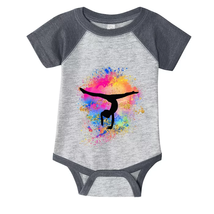 Rainbow Gymnastics Female Gymnast Silhouette Handstand Infant Baby Jersey Bodysuit