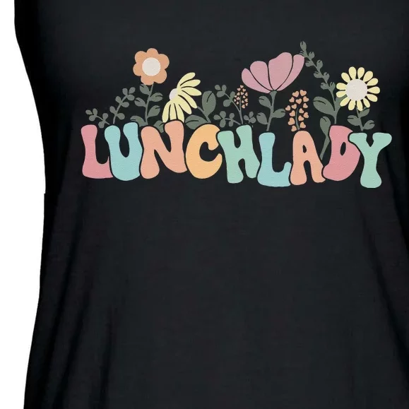 Retro Groovy Flower LUNCH LADY Women Cool Gifts Mom Teacher Ladies Essential Flowy Tank