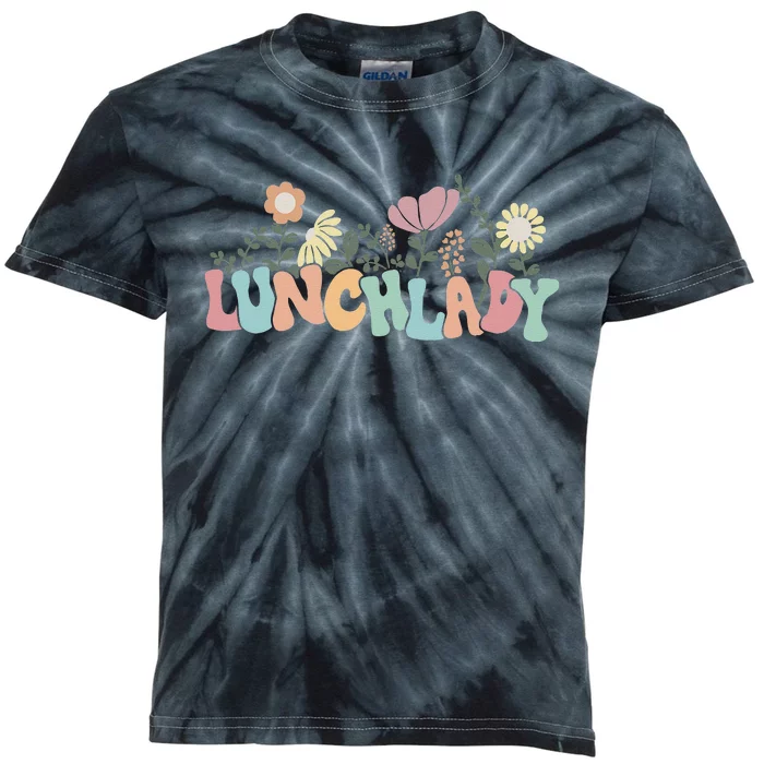 Retro Groovy Flower LUNCH LADY Women Cool Gifts Mom Teacher Kids Tie-Dye T-Shirt