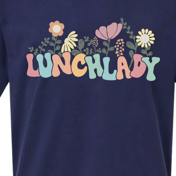 Retro Groovy Flower LUNCH LADY Women Cool Gifts Mom Teacher Sueded Cloud Jersey T-Shirt