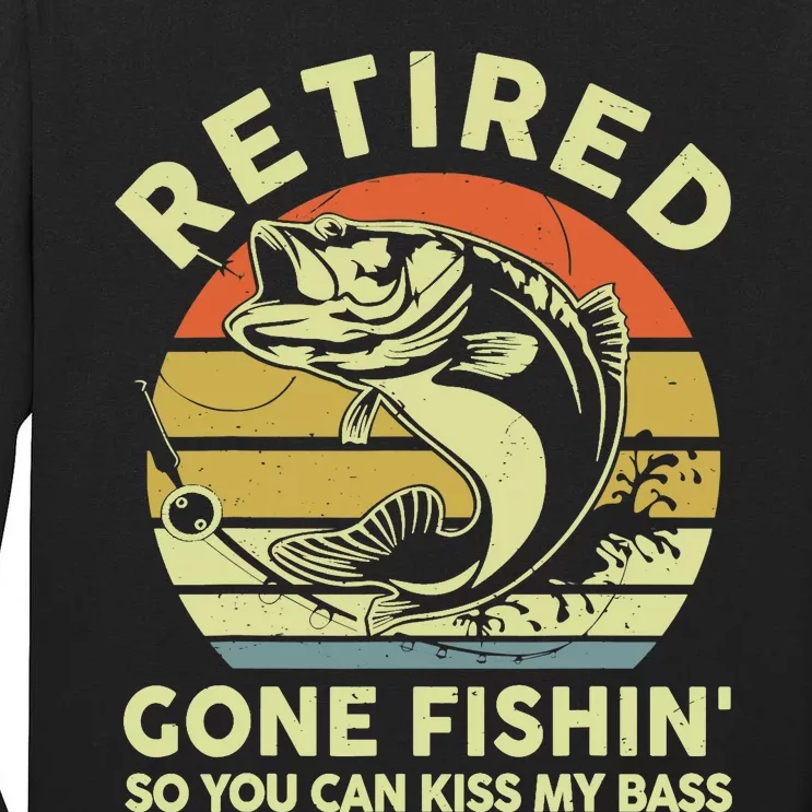 Retired Gone Fishing-Shirt Reel Cool Dad Funny Bass Grandpa Tall Long Sleeve T-Shirt