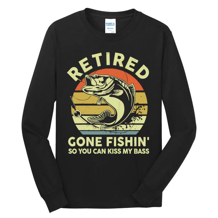 Retired Gone Fishing-Shirt Reel Cool Dad Funny Bass Grandpa Tall Long Sleeve T-Shirt