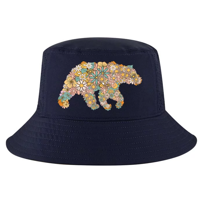 Retro Groovy Floral Bear Spring Nature Bear Lovers Women Cool Comfort Performance Bucket Hat