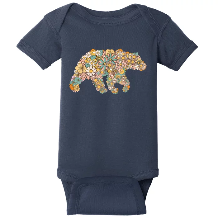 Retro Groovy Floral Bear Spring Nature Bear Lovers Women Baby Bodysuit