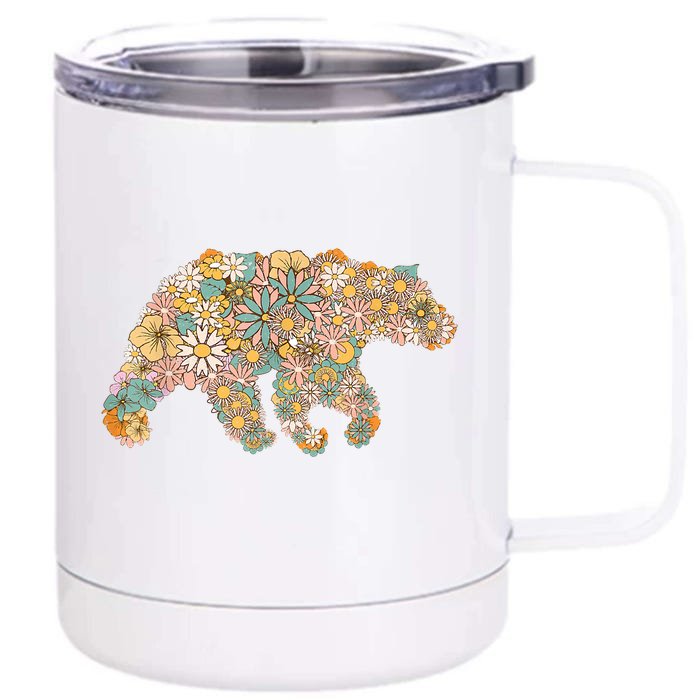 Retro Groovy Floral Bear Spring Nature Bear Lovers Women Front & Back 12oz Stainless Steel Tumbler Cup