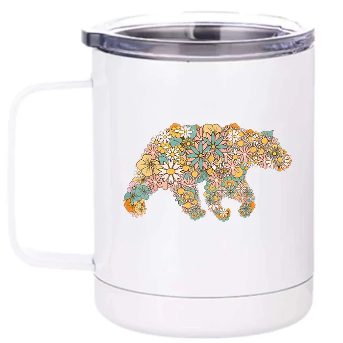 Retro Groovy Floral Bear Spring Nature Bear Lovers Women Front & Back 12oz Stainless Steel Tumbler Cup