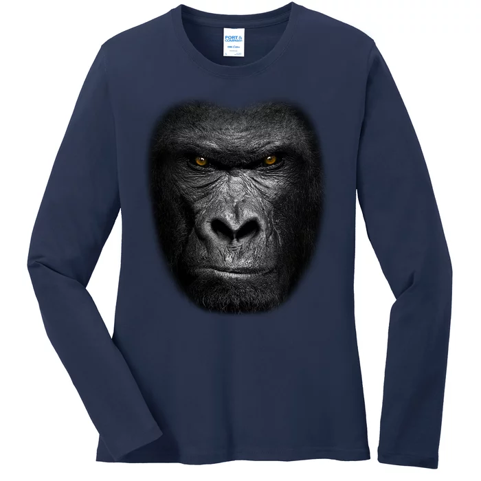 Realistic Gorilla Face Ladies Long Sleeve Shirt