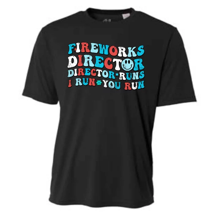 Retro Groovy Fireworks Director If I Run You Run 4th Of July Gift Cooling Performance Crew T-Shirt