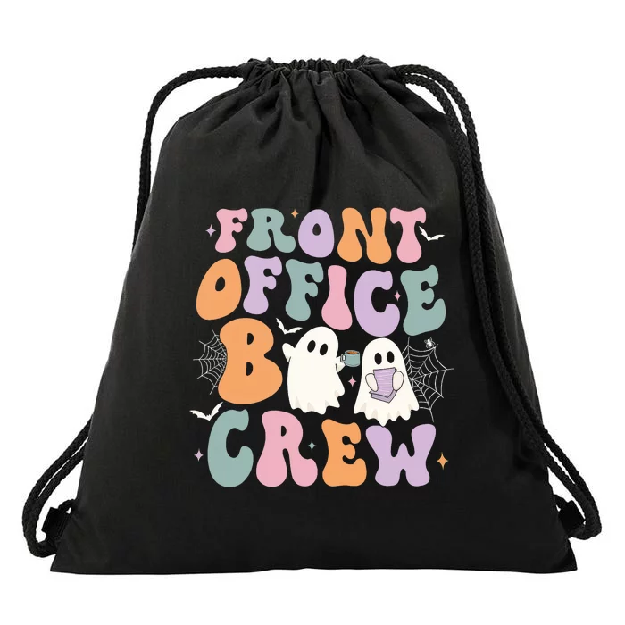 Retro Groovy Front Office Boo Crew Ghost Halloween Costume Drawstring Bag