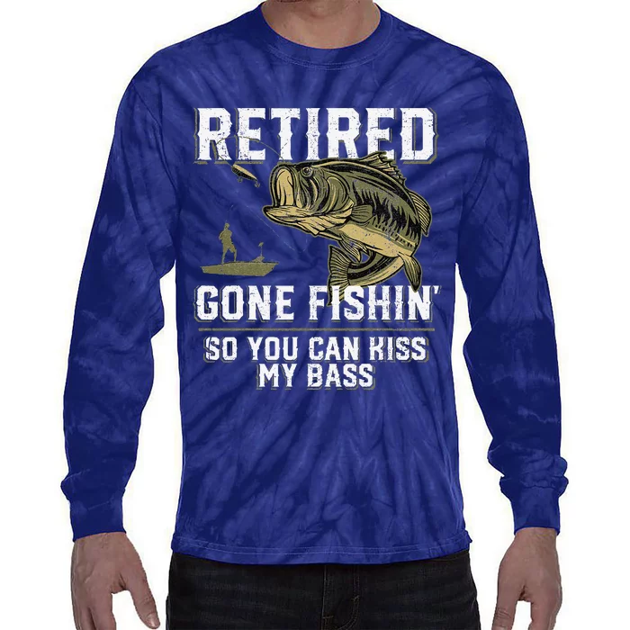 Retired Gone Fishin Funny Bass Fishing Fisherman Retirement Tie-Dye Long Sleeve Shirt