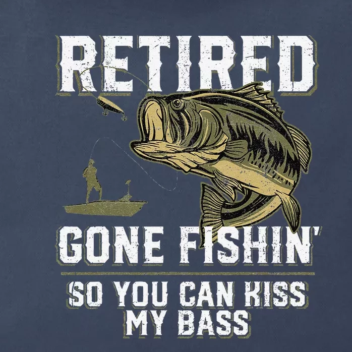 Retired Gone Fishin Funny Bass Fishing Fisherman Retirement Zip Tote Bag