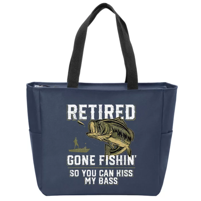 Retired Gone Fishin Funny Bass Fishing Fisherman Retirement Zip Tote Bag