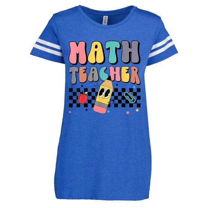 Retro Groovy Funny Math Teacher Happy 100 Days Of School Gift Enza Ladies Jersey Football T-Shirt