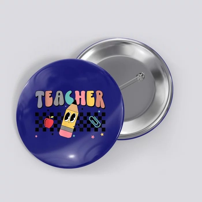 Retro Groovy Funny Math Teacher Happy 100 Days Of School Gift Button