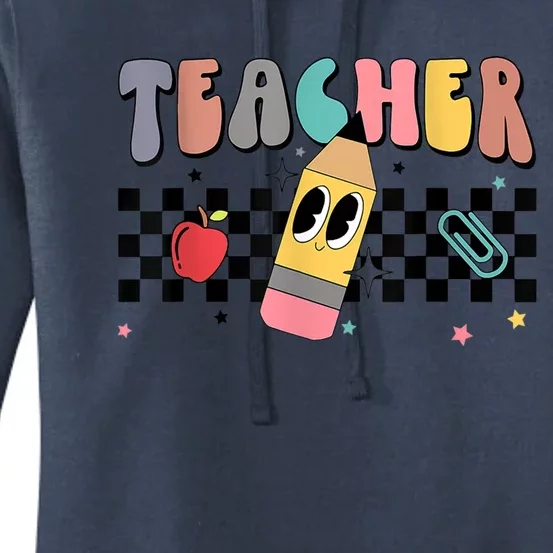 Retro Groovy Funny Math Teacher Happy 100 Days Of School Gift Women's Pullover Hoodie