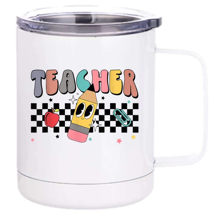 Retro Groovy Funny Math Teacher Happy 100 Days Of School Gift Front & Back 12oz Stainless Steel Tumbler Cup