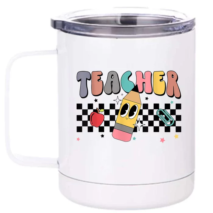 Retro Groovy Funny Math Teacher Happy 100 Days Of School Gift Front & Back 12oz Stainless Steel Tumbler Cup