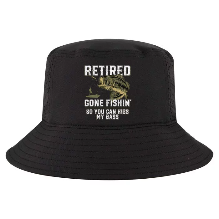 Retired Gone Fishin Funny Bass Fishing Fisherman Retirement Cool Comfort Performance Bucket Hat