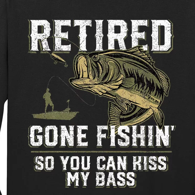 Retired Gone Fishin Funny Bass Fishing Fisherman Retirement Tall Long Sleeve T-Shirt