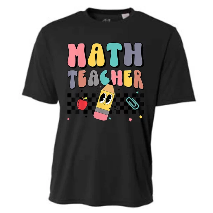 Retro Groovy Funny Math Teacher Happy 100 Days Of School Gift Cooling Performance Crew T-Shirt