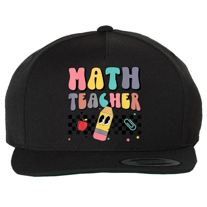 Retro Groovy Funny Math Teacher Happy 100 Days Of School Gift Wool Snapback Cap